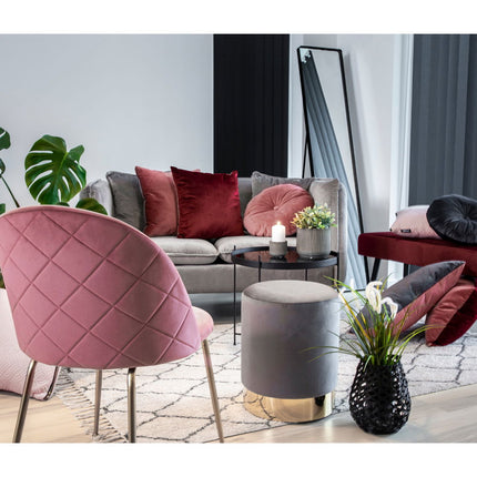Geneve Eetkamerstoel - Set van 2 Eetkamerstoelen, fluweel, roze, poten in messinglook HN1214