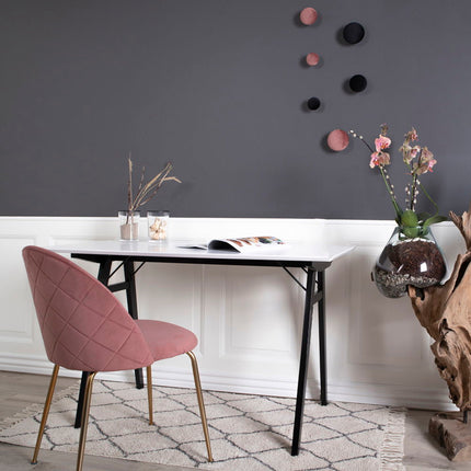 Geneve Eetkamerstoel - Set van 2 Eetkamerstoelen, fluweel, roze, poten in messinglook HN1214