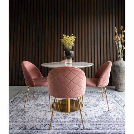 Geneve Eetkamerstoel - Set van 2 Eetkamerstoelen, fluweel, roze, poten in messinglook HN1214