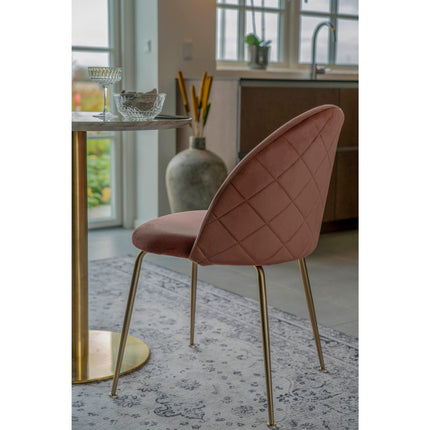 Geneve Eetkamerstoel - Set van 2 Eetkamerstoelen, fluweel, roze, poten in messinglook HN1214