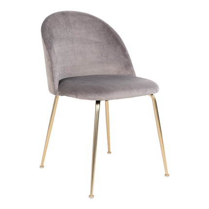 Geneve Eetkamerstoel - Set van 2 Eetkamerstoelen, fluweel, grijs, poten in messinglook HN1213
