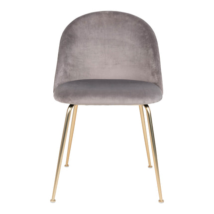 Geneve Eetkamerstoel - Set van 2 Eetkamerstoelen, fluweel, grijs, poten in messinglook HN1213