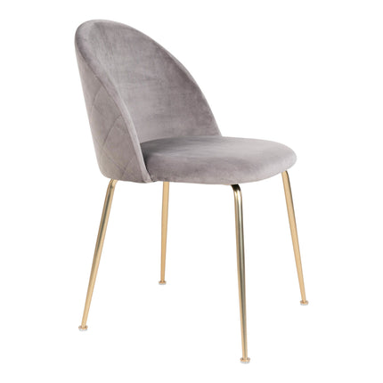 Geneve Eetkamerstoel - Set van 2 Eetkamerstoelen, fluweel, grijs, poten in messinglook HN1213