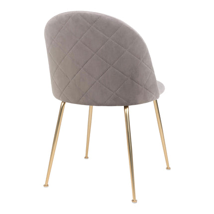 Geneve Eetkamerstoel - Set van 2 Eetkamerstoelen, fluweel, grijs, poten in messinglook HN1213