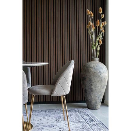 Geneve Eetkamerstoel - Set van 2 Eetkamerstoelen, fluweel, grijs, poten in messinglook HN1213