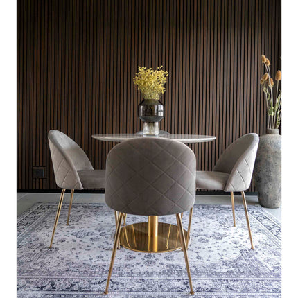 Geneve Eetkamerstoel - Set van 2 Eetkamerstoelen, fluweel, grijs, poten in messinglook HN1213