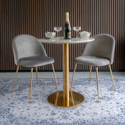 Geneve Eetkamerstoel - Set van 2 Eetkamerstoelen, fluweel, grijs, poten in messinglook HN1213