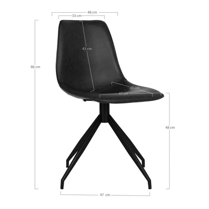 Monaco eetkamerstoel - Set van 2 Eetkamerstoelen met draaifunctie, PU, zwart, zwarte poten HN1228