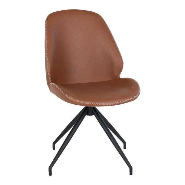 Monte Carlo Set van 2 Eetkamerstoelen met draaifunctie - in PU met draaifunctie, vintage bruin met zwarte poten