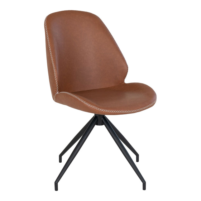 Monte Carlo Set van 2 Eetkamerstoelen met draaifunctie - in PU met draaifunctie, vintage bruin met zwarte poten