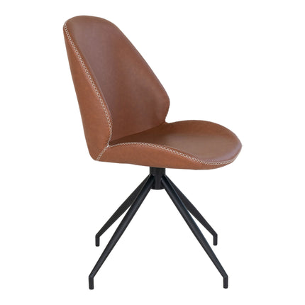 Monte Carlo Set van 2 Eetkamerstoelen met draaifunctie - in PU met draaifunctie, vintage bruin met zwarte poten