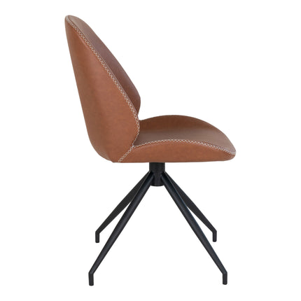 Monte Carlo Set van 2 Eetkamerstoelen met draaifunctie - in PU met draaifunctie, vintage bruin met zwarte poten