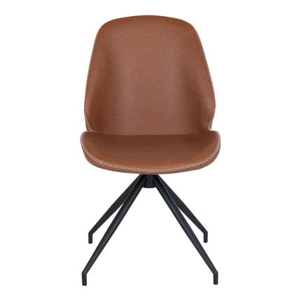 Monte Carlo Set van 2 Eetkamerstoelen met draaifunctie - in PU met draaifunctie, vintage bruin met zwarte poten