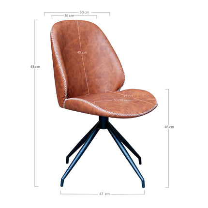 Monte Carlo Set van 2 Eetkamerstoelen met draaifunctie - in PU met draaifunctie, vintage bruin met zwarte poten