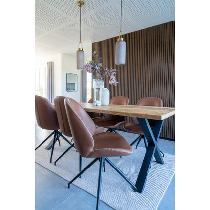 Monte Carlo Set van 2 Eetkamerstoelen met draaifunctie - in PU met draaifunctie, vintage bruin met zwarte poten