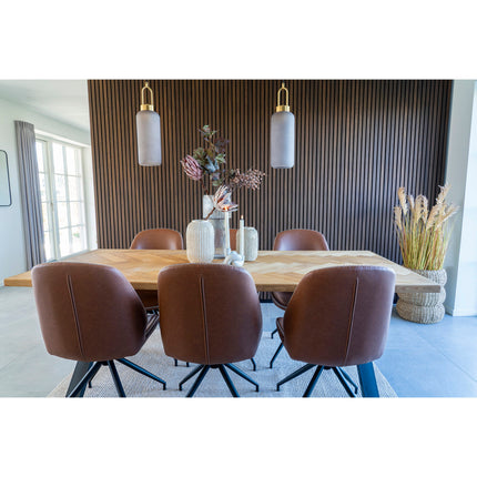 Monte Carlo Set van 2 Eetkamerstoelen met draaifunctie - in PU met draaifunctie, vintage bruin met zwarte poten