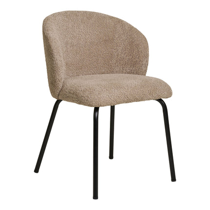Safira Eetkamerstoel - Set van 2 Eetkamerstoelen, bouclé, beige, zwarte poten HN1266