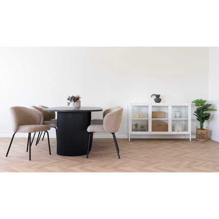 Safira Eetkamerstoel - Set van 2 Eetkamerstoelen, bouclé, beige, zwarte poten HN1266