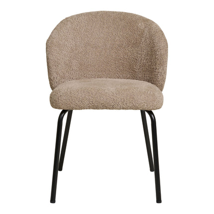 Safira Eetkamerstoel - Set van 2 Eetkamerstoelen, bouclé, beige, zwarte poten HN1266