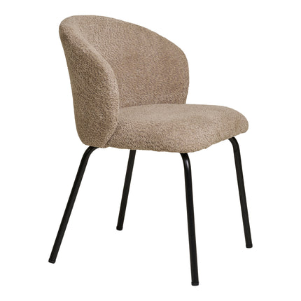 Safira Eetkamerstoel - Set van 2 Eetkamerstoelen, bouclé, beige, zwarte poten HN1266
