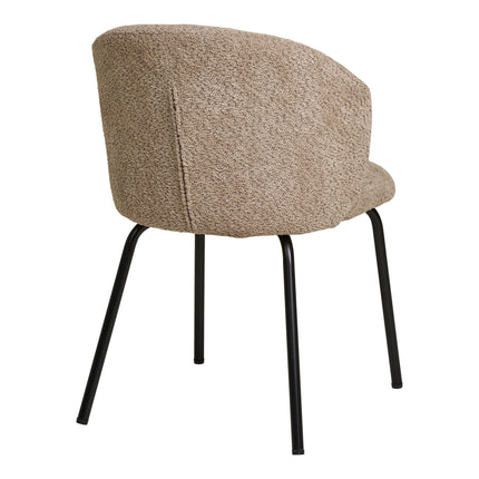 Safira Eetkamerstoel - Set van 2 Eetkamerstoelen, bouclé, beige, zwarte poten HN1266
