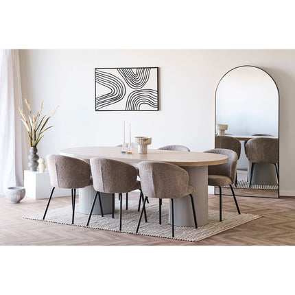 Safira Eetkamerstoel - Set van 2 Eetkamerstoelen, bouclé, beige, zwarte poten HN1266