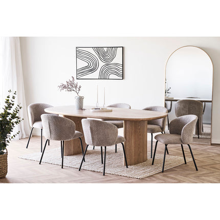 Safira Eetkamerstoel - Set van 2 Eetkamerstoelen, bouclé, beige, zwarte poten HN1266