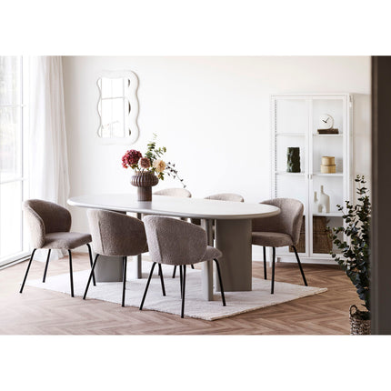 Safira Eetkamerstoel - Set van 2 Eetkamerstoelen, bouclé, beige, zwarte poten HN1266