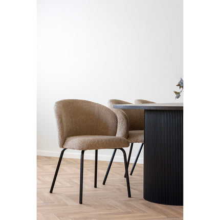 Safira Eetkamerstoel - Set van 2 Eetkamerstoelen, bouclé, beige, zwarte poten HN1266