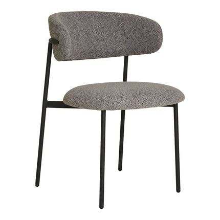 Mira eetkamerstoel - Set van 2 Eetkamerstoelen, bouclé, lichtgrijs, zwarte poten HN1268