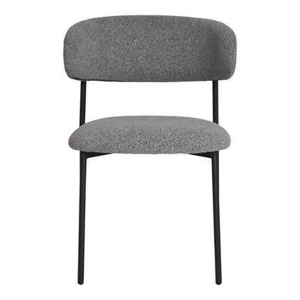 Mira eetkamerstoel - Set van 2 Eetkamerstoelen, bouclé, lichtgrijs, zwarte poten HN1268