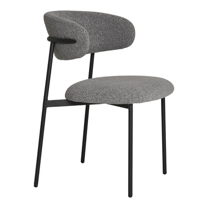 Mira eetkamerstoel - Set van 2 Eetkamerstoelen, bouclé, lichtgrijs, zwarte poten HN1268