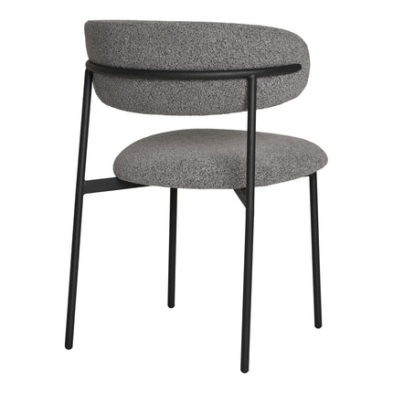Mira eetkamerstoel - Set van 2 Eetkamerstoelen, bouclé, lichtgrijs, zwarte poten HN1268