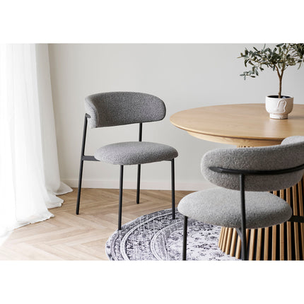 Mira eetkamerstoel - Set van 2 Eetkamerstoelen, bouclé, lichtgrijs, zwarte poten HN1268