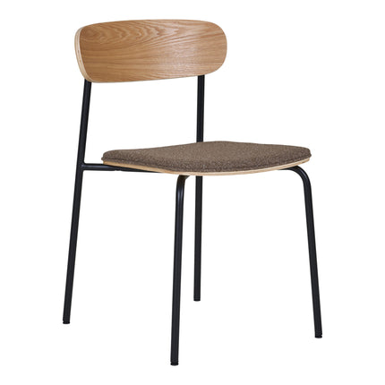 Estepona Eetkamerstoel - Set van 2 Eetkamerstoelen, rugleuning van essenhout, bruine zitting met zwarte poten HN1269
