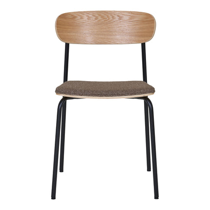 Estepona Eetkamerstoel - Set van 2 Eetkamerstoelen, rugleuning van essenhout, bruine zitting met zwarte poten HN1269