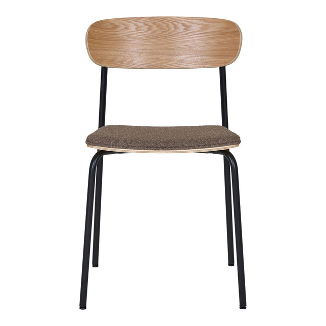 Estepona Eetkamerstoel - Set van 2 Eetkamerstoelen, rugleuning van essenhout, bruine zitting met zwarte poten HN1269