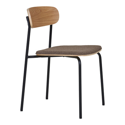 Estepona Eetkamerstoel - Set van 2 Eetkamerstoelen, rugleuning van essenhout, bruine zitting met zwarte poten HN1269