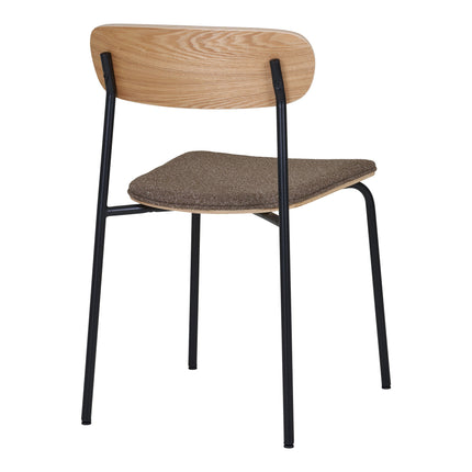 Estepona Eetkamerstoel - Set van 2 Eetkamerstoelen, rugleuning van essenhout, bruine zitting met zwarte poten HN1269