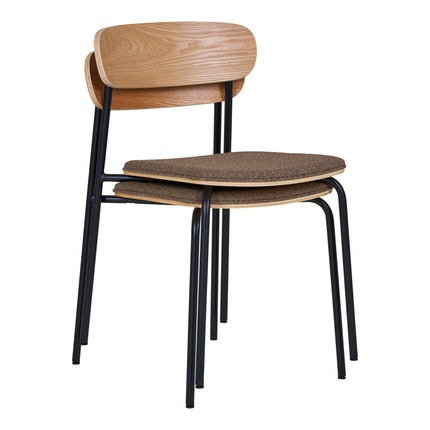 Estepona Eetkamerstoel - Set van 2 Eetkamerstoelen, rugleuning van essenhout, bruine zitting met zwarte poten HN1269