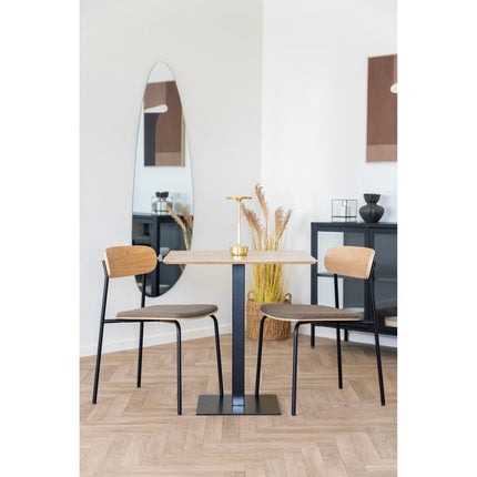 Estepona Eetkamerstoel - Set van 2 Eetkamerstoelen, rugleuning van essenhout, bruine zitting met zwarte poten HN1269