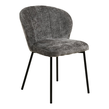 Roanne Eetkamerstoel - Set van 2 Eetkamerstoelen, grijs, zwarte poten, HN1319