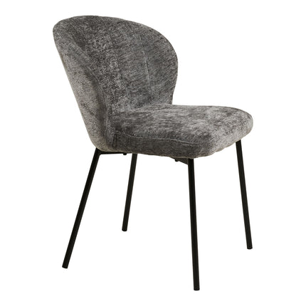 Roanne Eetkamerstoel - Set van 2 Eetkamerstoelen, grijs, zwarte poten, HN1319