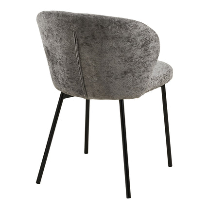 Roanne Eetkamerstoel - Set van 2 Eetkamerstoelen, grijs, zwarte poten, HN1319