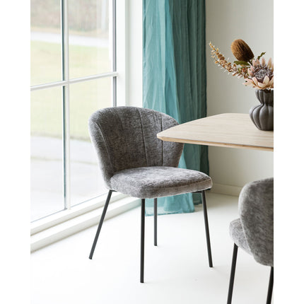 Roanne Eetkamerstoel - Set van 2 Eetkamerstoelen, grijs, zwarte poten, HN1319