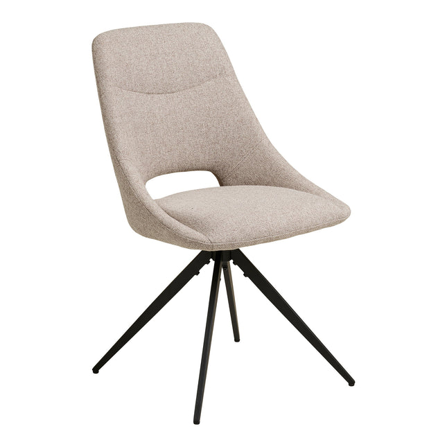 Dokka Eetkamerstoel - Set van 2 Eetkamerstoelen met draaifunctie, zandkleurig, zwarte poten HN1088