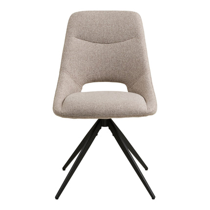 Dokka Eetkamerstoel - Set van 2 Eetkamerstoelen met draaifunctie, zandkleurig, zwarte poten HN1088