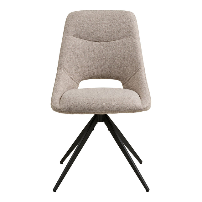 Dokka Eetkamerstoel - Set van 2 Eetkamerstoelen met draaifunctie, zandkleurig, zwarte poten HN1088
