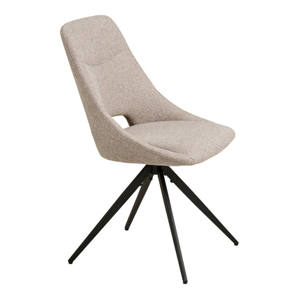 Dokka Eetkamerstoel - Set van 2 Eetkamerstoelen met draaifunctie, zandkleurig, zwarte poten HN1088