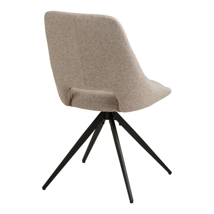 Dokka Eetkamerstoel - Set van 2 Eetkamerstoelen met draaifunctie, zandkleurig, zwarte poten HN1088